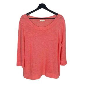 Eileen Fisher Coral Loose Knit Wide Neck Long Sleeve Linen Top Large